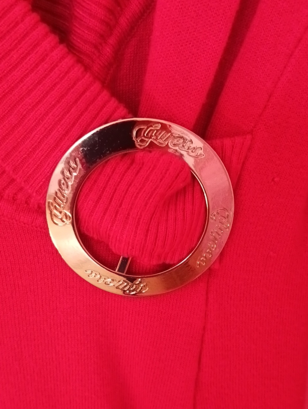 Guess Silver -Tone Round Logo Brooch with Script Engraving